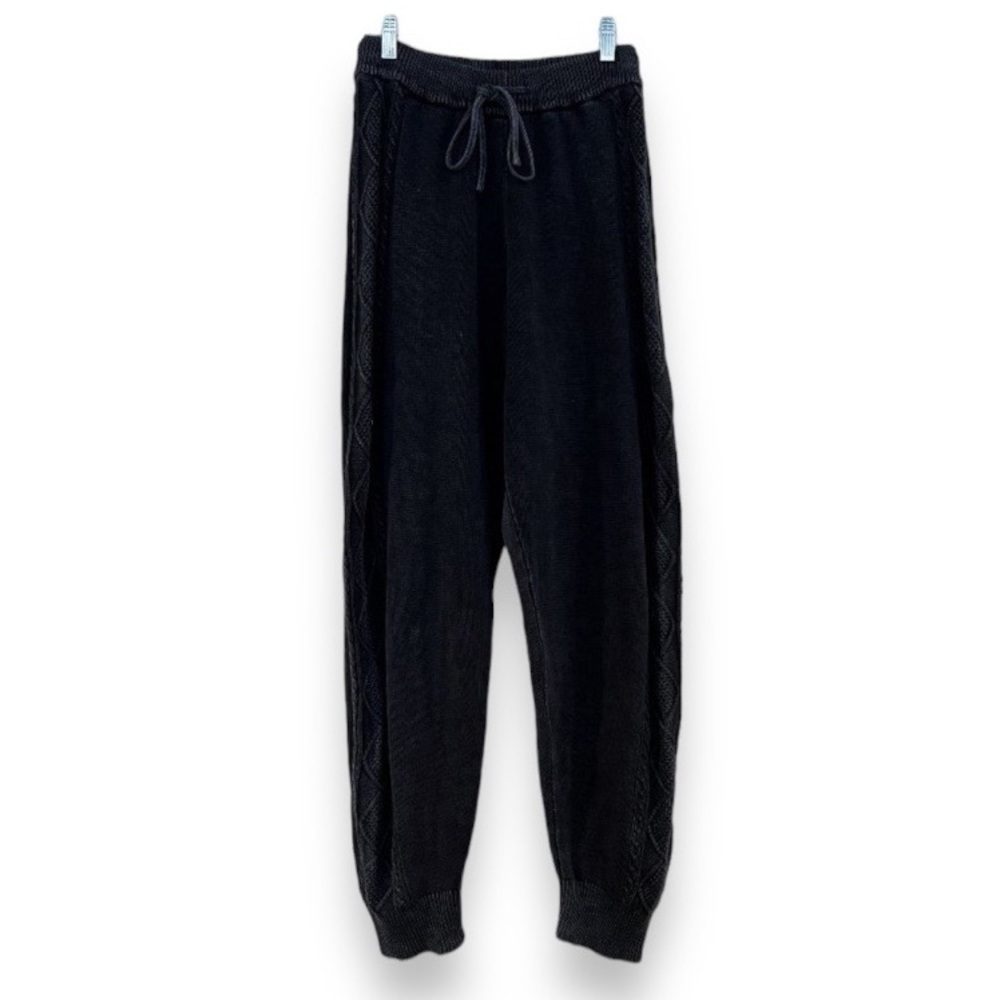 BACIO Gray Drawstring Side Cable Knit Baggy Leg Designer Sweatpants Joggers L